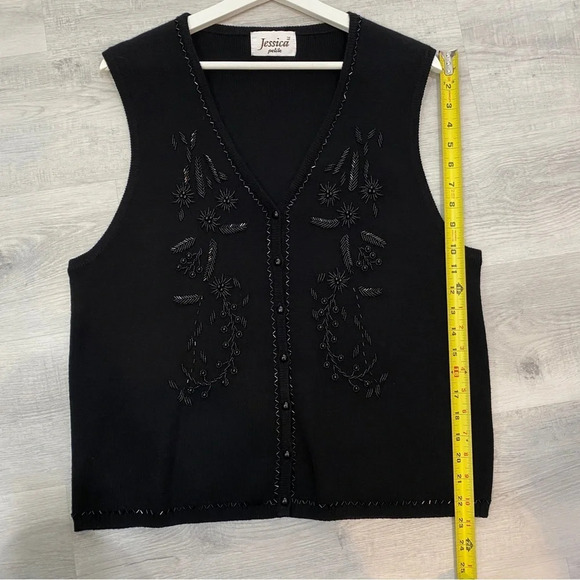 Jessica Petite Vintage Grandmacore Delicate Beaded Button Up Knit Black Cardigan - Picture 11 of 17